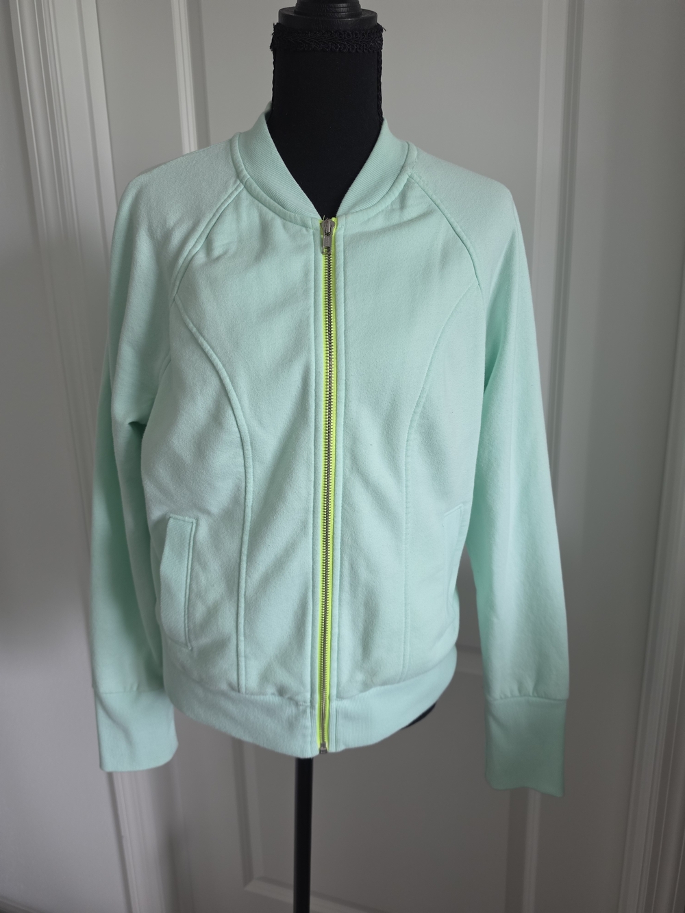 Mossimo Mint Zip-Front Bomber Jacket with Neon Zipper